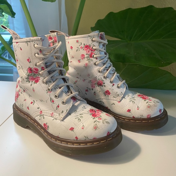 Martens 1460 Rose Floral White Combat Boots